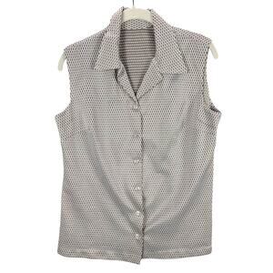 Vintage Shirt Womens Medium Geometric Pattern Sleeveless Button Spread Collar
